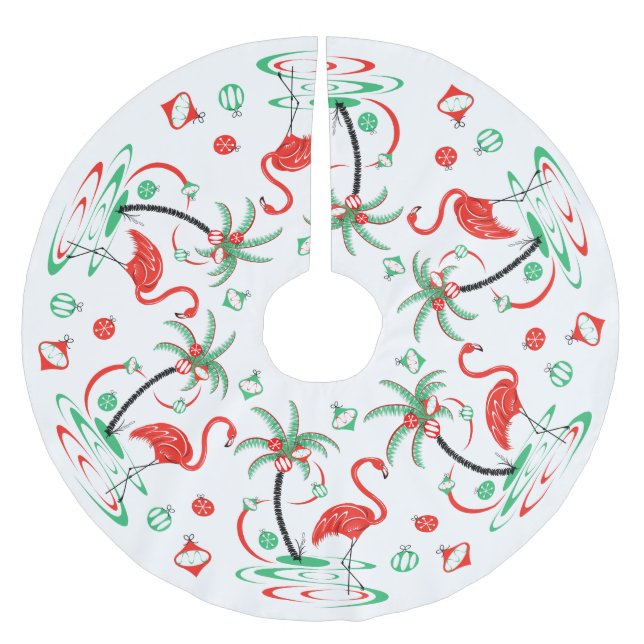 Red Christmas Flamingo Baubles  tree skirt (Front)