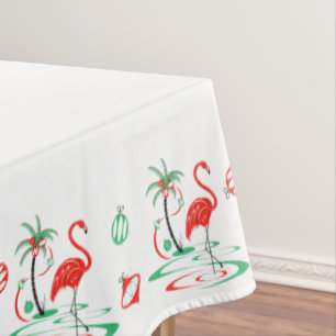 Red Christmas Flamingo border tablecloth