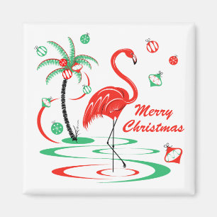 Red Christmas Flamingo Christmas magnet square