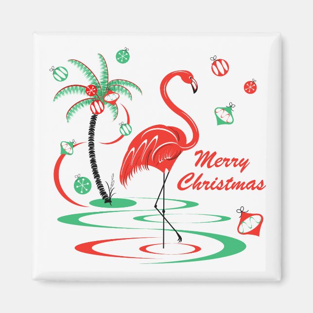 Red Christmas Flamingo Christmas magnet square (Front)