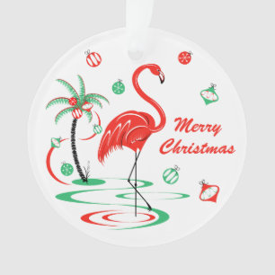 Red Christmas Flamingo Christmas Text round Ornament