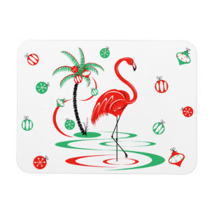 Red Christmas Flamingo flexible magnet horizontal