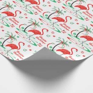 Red Christmas Flamingo Happy Holidays gift wrap