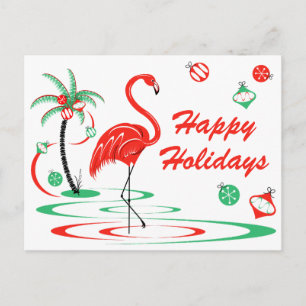 Red Christmas Flamingo Happy Holidays landscape Holiday Postcard