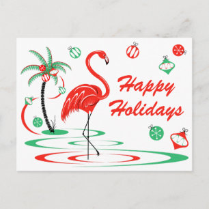 Red Christmas Flamingo Happy Holidays landscape Postcard