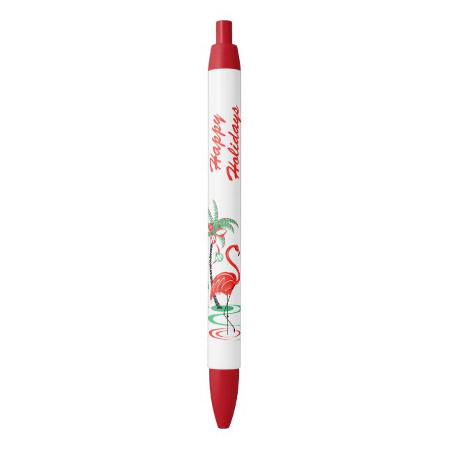 Red Christmas Flamingo Happy Holidays pen (Front Vertical)