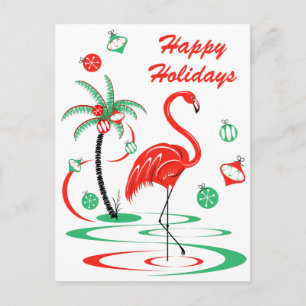 Red Christmas Flamingo Happy Holidays portrait Holiday Postcard