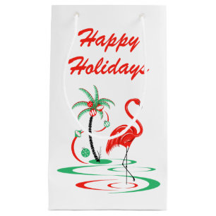 Red Christmas Flamingo Happy Holidays small Gift Bag