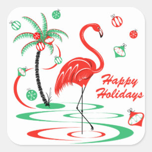 Red Christmas Flamingo Happy Holidays square Sticker