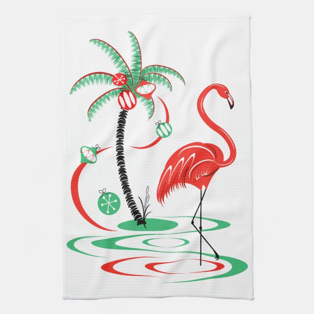 Red Christmas Flamingo kitchen towel (Vertical)