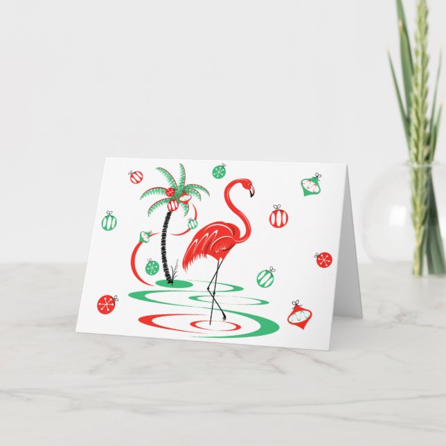 Red Christmas Flamingo landscape Holiday Card (Front)