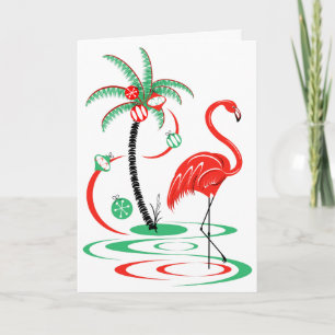 Red Christmas Flamingo Merry Christmas inside text Holiday Card