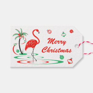 Red Christmas Flamingo Merry Christmas landscape Gift Tags