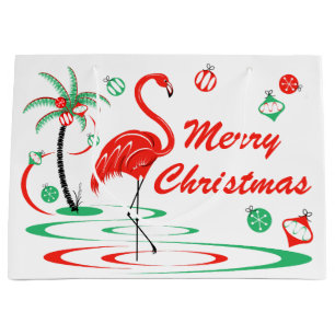 Red Christmas Flamingo Merry Christmas large Gift Bag