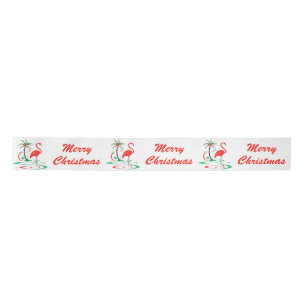 Red Christmas Flamingo Merry Christmas ribbon Satin Ribbon