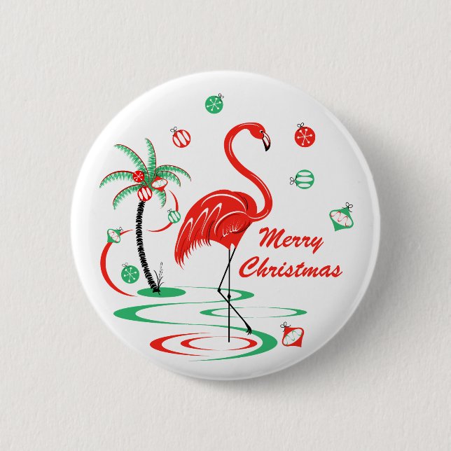 Red Christmas Flamingo Merry Christmas round 6 Cm Round Badge (Front)