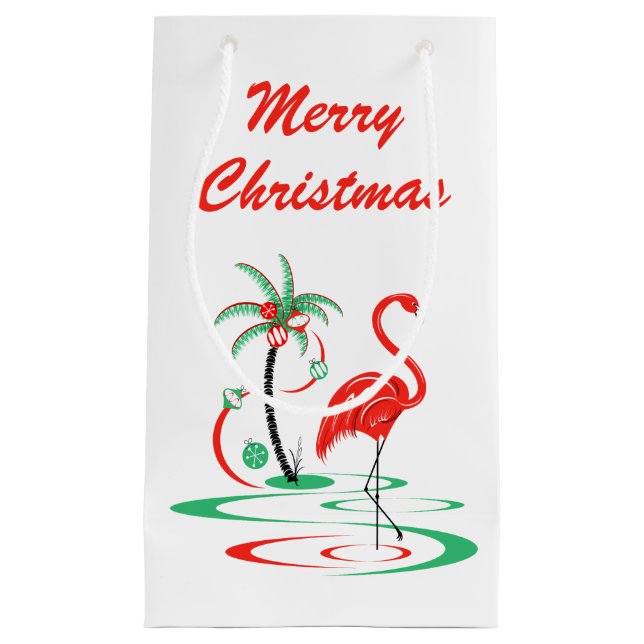 Red Christmas Flamingo Merry Christmas small Gift Bag (Front)