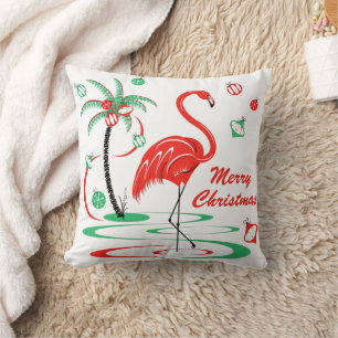 Red Christmas Flamingo Merry Christmas square Cushion