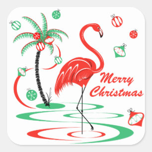 Red Christmas Flamingo Merry Christmas square Sticker