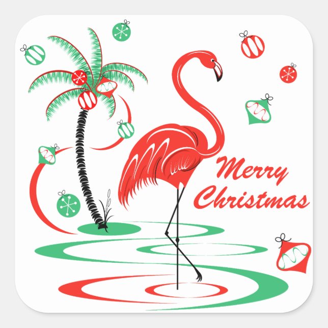Red Christmas Flamingo Merry Christmas square Sticker (Front)