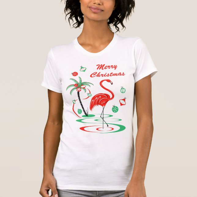 Red Christmas Flamingo Merry Christmas t-shirt (Front)
