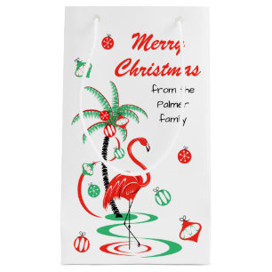 Red Christmas Flamingo Merry Christmas Text small Gift Bag