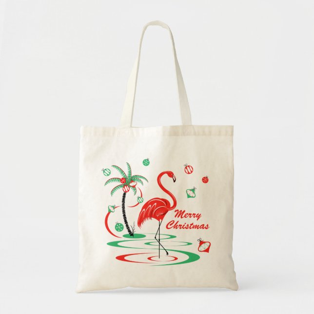Red Christmas Flamingo Merry Christmas tote (Front)
