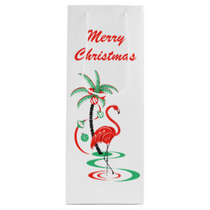 Red Christmas Flamingo Merry Christmas wine Gift Bag