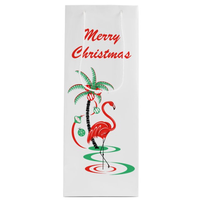 Red Christmas Flamingo Merry Christmas wine Wine Gift Bag (Front)