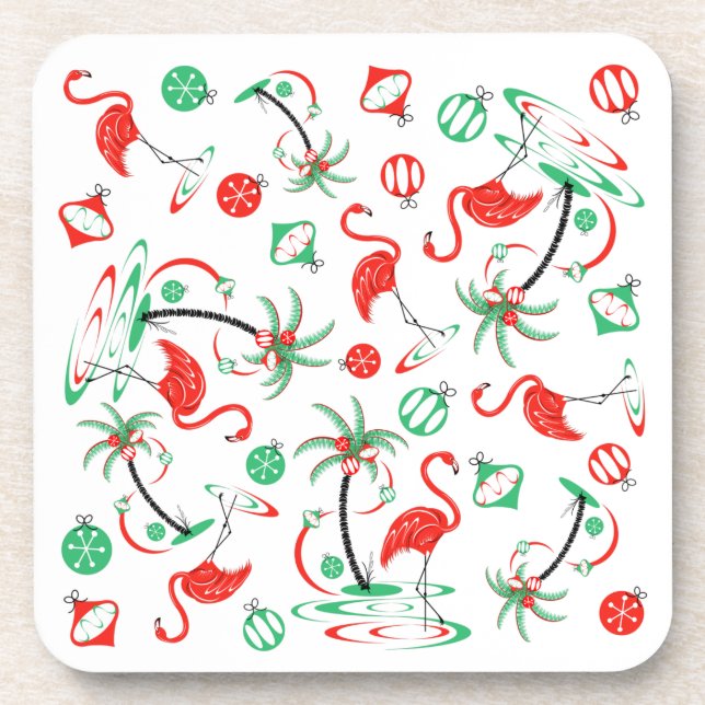 Red Christmas Flamingo Multi coaster plastic (Front)