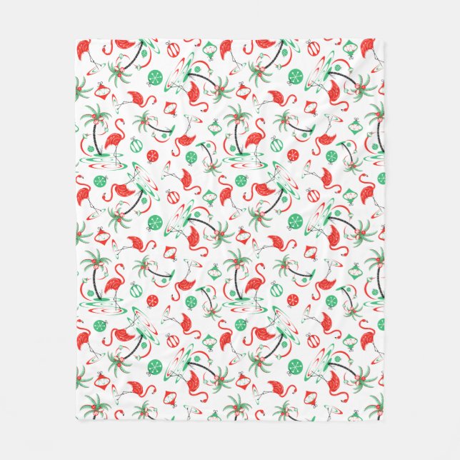 Red Christmas Flamingo Multi fleece Blanket (Front)