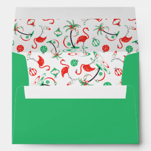Red Christmas Flamingo Multi inside envelope green