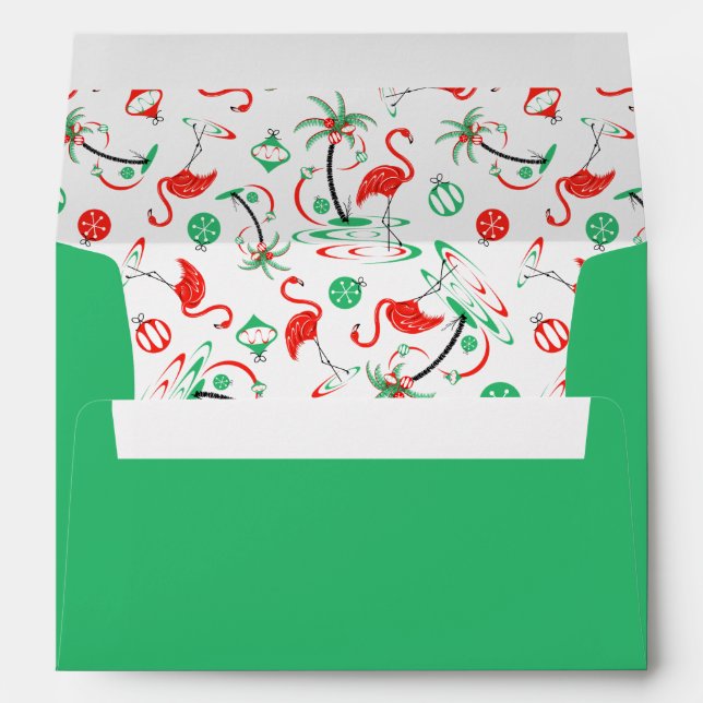 Red Christmas Flamingo Multi inside envelope green (Back (Bottom))