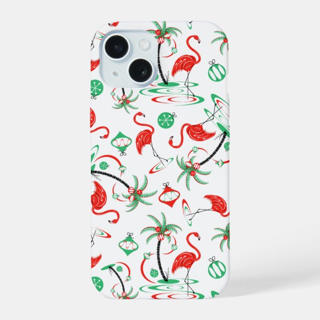 Red Christmas Flamingo Multi iPhone 15 Case (Back)