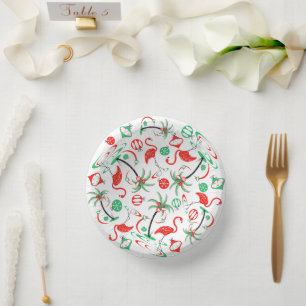 Red Christmas Flamingo Multi  Paper Plate