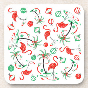 Red Christmas Flamingo Multi plastic Coaster