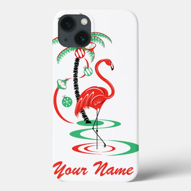 Red Christmas Flamingo Name iPad Mini case (Back)