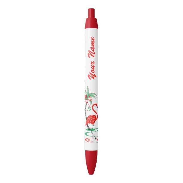 Red Christmas Flamingo Name pen (Front Vertical)