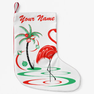 Red  Christmas Flamingo Name stocking one sided