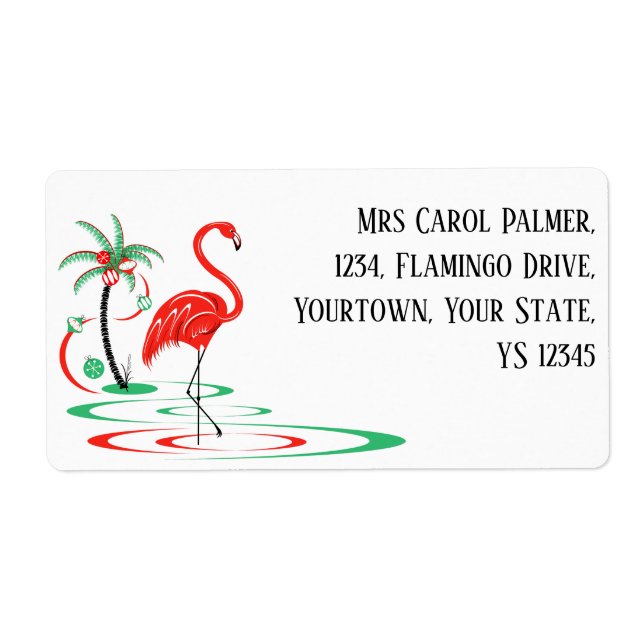 Red Christmas Flamingo shipping label (Front)