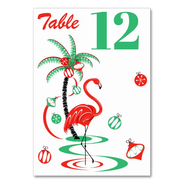 Red Christmas Flamingo table card portrait (Front)