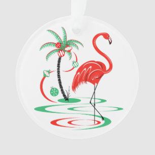 Red Christmas Flamingo Text acrylic round Ornament