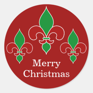 Red Christmas Fleur de Lis Stickers