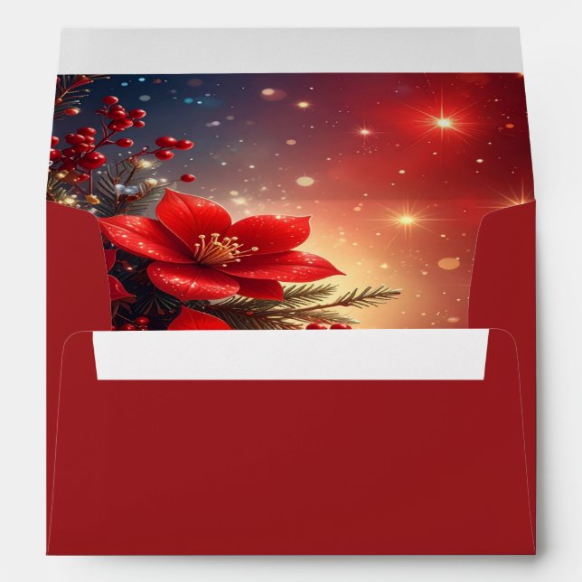 Red Christmas Floral Holiday Envelope (Back (Bottom))
