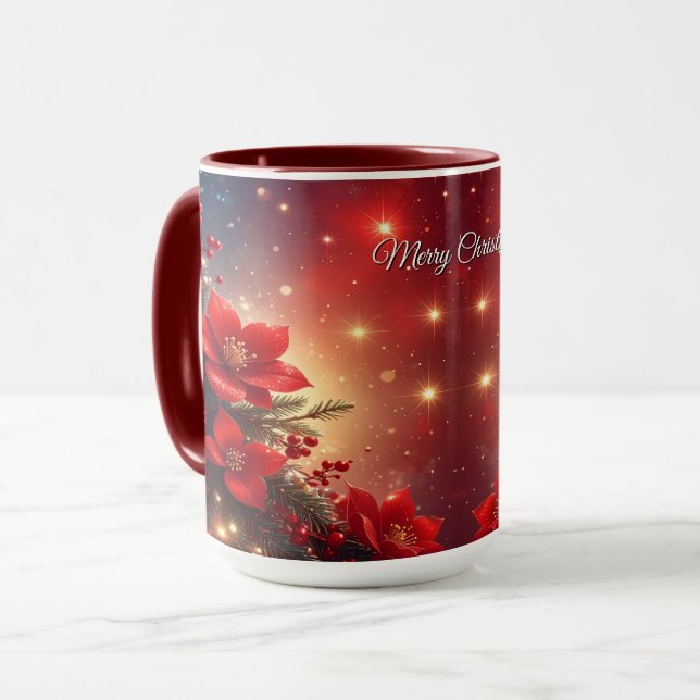 Red Christmas Floral Holiday Mug (Front Left)