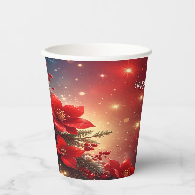 Red Christmas Floral Holiday Paper Cups (Front)