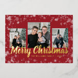 Red Christmas Foil Holiday Card<br><div class="desc">Red Christmas Foil Holiday Card. This elegant Merry Christmas postcard features a festive frame overlay of white snowflakes with real gold foil on a red background with a photo collage of 3 images. The back includes a 4th photo and additional text for personalising. Find matching items in the Christmas Holiday...</div>
