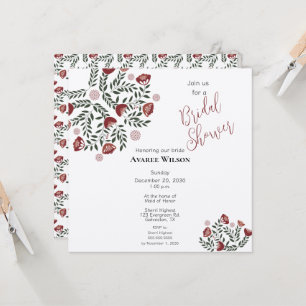 Red Christmas Folk Art Floral Invitation