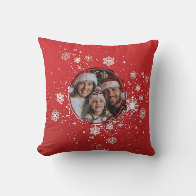 Red Christmas Frame with Snow Flakes  Cushion (Front)