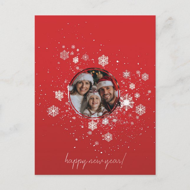 Red Christmas Frame with Snow Flakes  Invitation Postcard (Front)